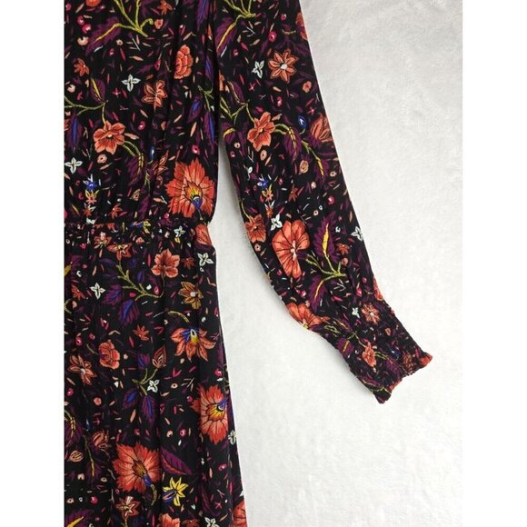 Old Navy Boho Midi Dress M Black Floral Hippie Peasant Cottage Rayon Lined - Picture 4 of 14